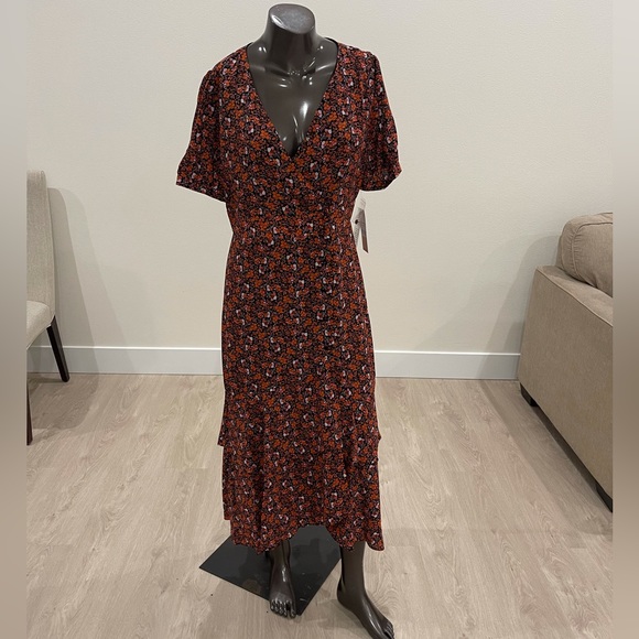 Lepore Dresses Lepore Orange Floral Wrap Midi Dress Size Us 6 Nwt Poshmark